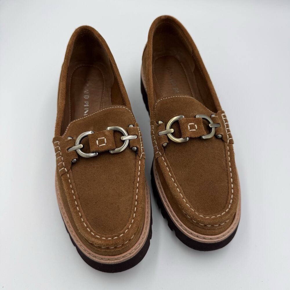 Donald Pliner Women’s 8M Helio Saddle Loafers Brown Suede Lug FITS LIKE 7-7.5